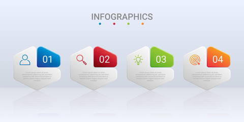 Colorful timeline infographic template with 4 steps on gray background, vector illustration