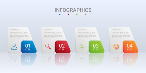 Colorful timeline infographic template with 4 steps on gray background, vector illustration