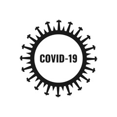 The black coronavirus logo with an acronym of COVID-19 is isolated on a white background. The concept is a coronavirus threat.