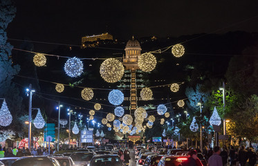 Holiday Decorated for Christmas Sderot Ben Gurion Avenue in Haifa city, Israel