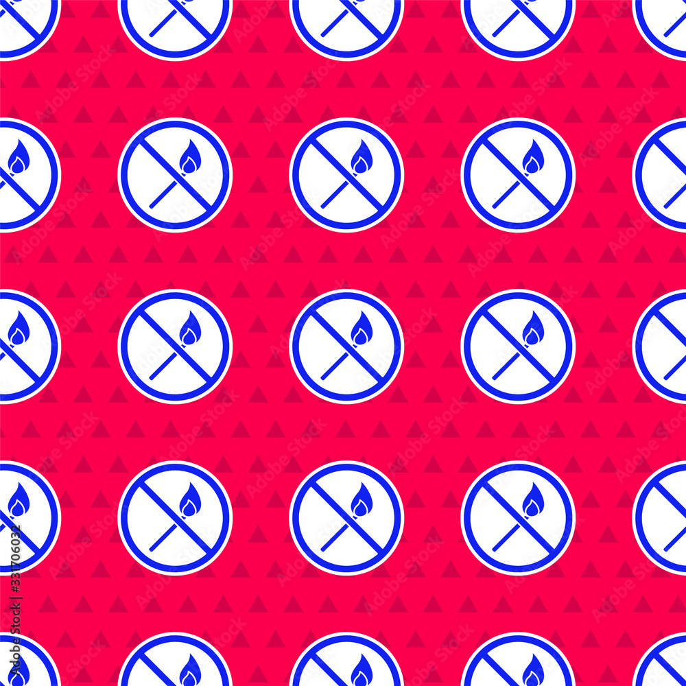Poster blue no fire match icon isolated seamless pattern on red background. no open flame. burning match cr