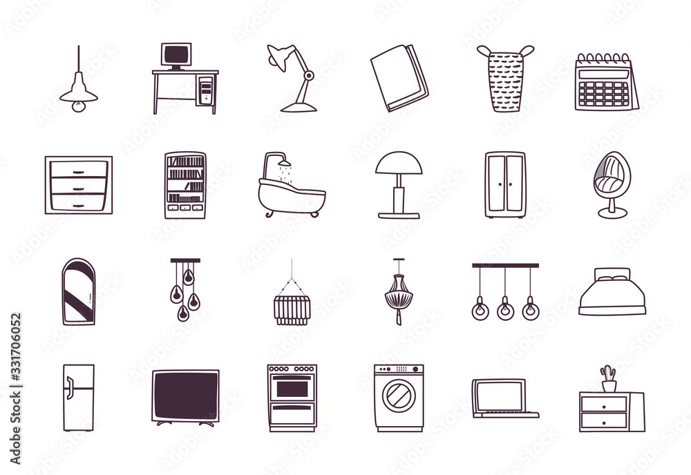 Poster isolated home line style icon set vector design