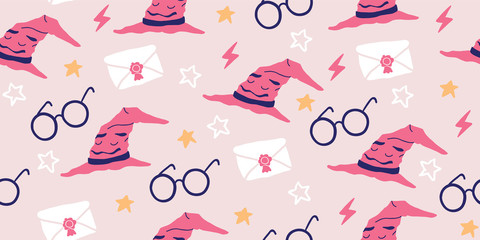 Vector seamless pattern with magician objects