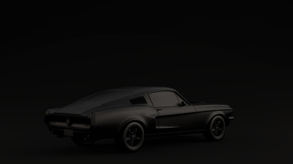 Plakat Powerful Black Muscle Car Black Background 3d illustration 3d render