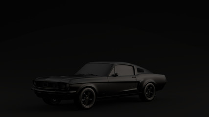 Obraz na płótnie Canvas Powerful Black Muscle Car Black Background 3d illustration 3d render