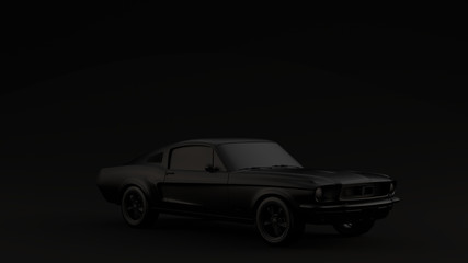 Fototapeta na wymiar Powerful Black Muscle Car Black Background 3d illustration 3d render