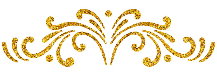 Golden sparkle vintage symmetrical ornament for greeting card isolated on white