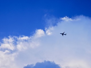 Fototapeta na wymiar 青空と白い雲と飛行機