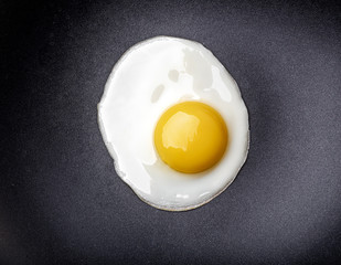 Closeup photo of fried egg on the pan surface