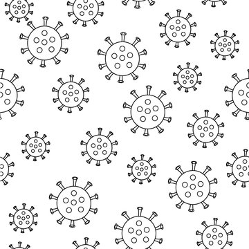 Seamless pattern of the coronavirus. Black and white image of covid-19. Background coronavirus. The plague of the 21st century. Vector illustration of a coronavirus