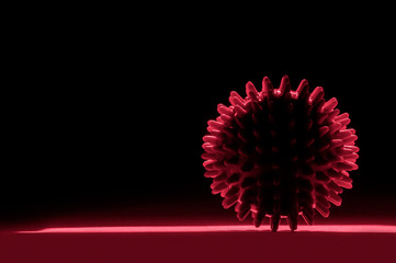Abstract Virus Strain Model On black Background. Corona virus quarantine. Virus Pandemic Protection Concept. Red filter