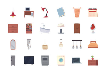 Isolated home flat style icon set vector design