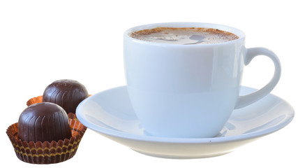 Cup of coffee and candy isolated