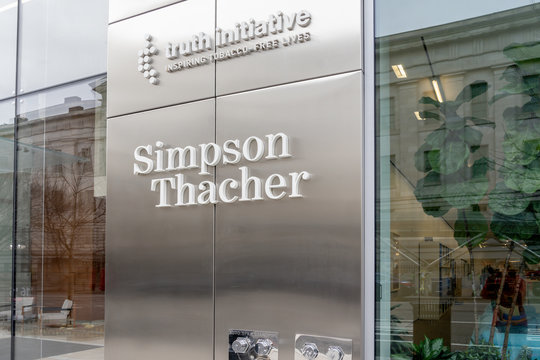 Washington, D.C., USA - January, 13,  2020: Sign of Simpson Thacher Washington, D.C., USA. Simpson Thacher and Bartlett LLP is an international law firm.