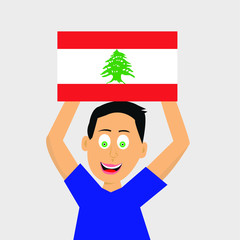 boy is holding lebanon flag. vector illustration.