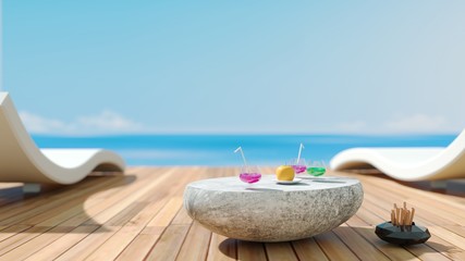 Obraz na płótnie Canvas Sun loungers on the resort terrace or deck