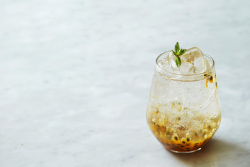 Passion fruit juice with mint leaves 