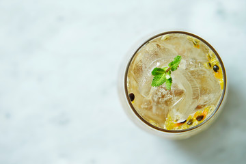 Passion fruit juice with mint leaves 