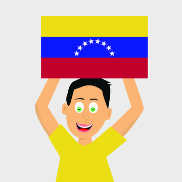 boy is holding venezuela flag. vector illustration
