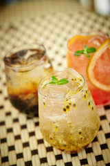 Fresh drinks on cafe table 