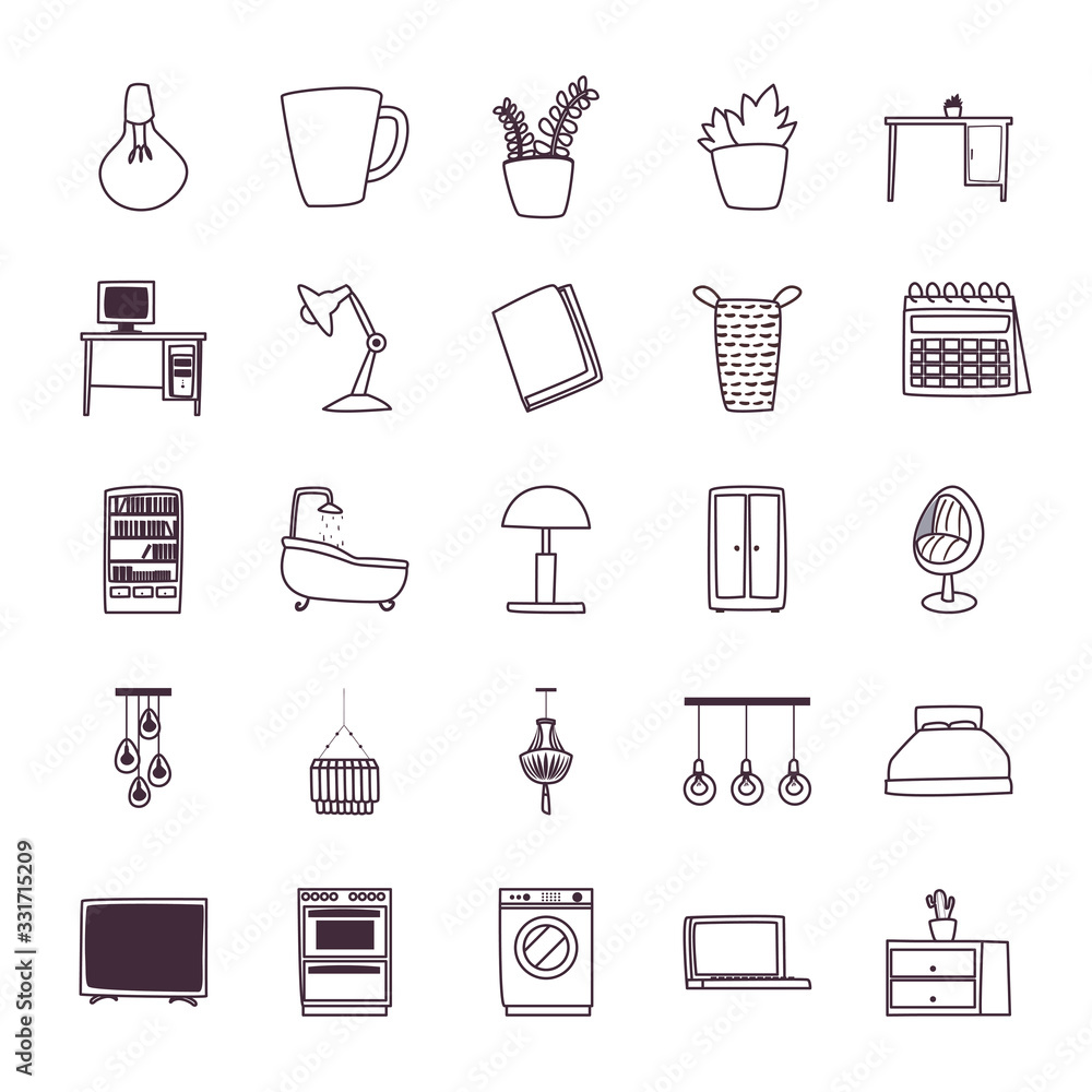 Poster isolated home line style icon set vector design