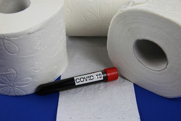 Mystery of stockpile objects and panic buying in corona virus crisis concept: Isolated white toilet...
