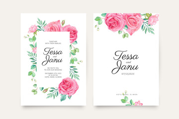 Beautiful hand painted floral watercolor of wedding invitation template
