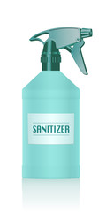 Sanitiser spray bottle. Disinfectant for hygienic, antiseptic, antibacterial, antimicrobial cleaning and protection. Isolated vector illustration on white background.