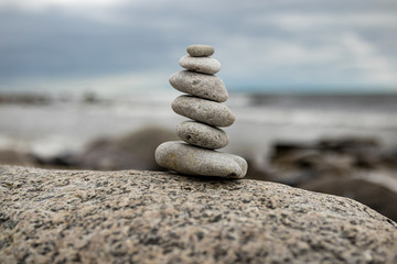 Fototapeta na wymiar Pile of rocks by the sea