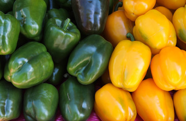 Bell pepper pile ready for sale in the market.