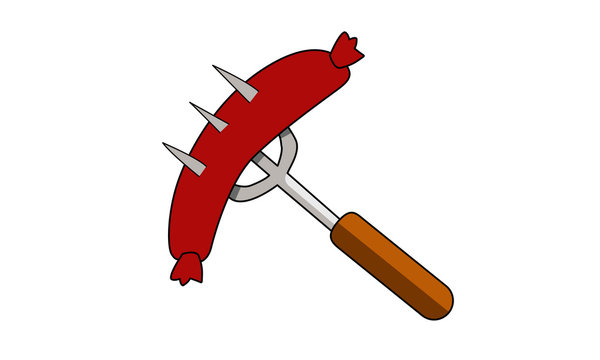 Sausage fork. This image can be used to design a blog about hiking, travel, cooking, food illustrations