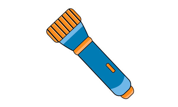 Flashlight. This image can be used to design a blog about hiking, traveling, camping goods, essential goods