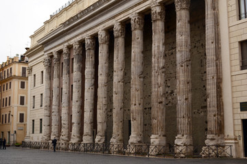 Rome, Italy, the remains of the frontal columns of the Adriano's temple in Pietra's square