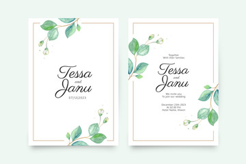 Hand painted leaves on wedding invitation template
