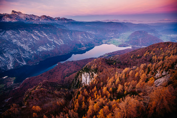 ake Bohinj from Vogel in the sunset. Triglav mountains and Julian alpsin the baclground, Slovenia, Europe - 331718478