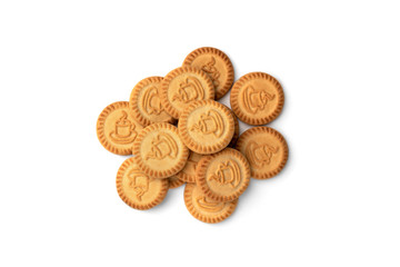 Round cookies for tea isolated on white background.