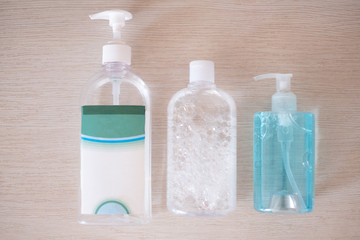 antiseptic gel, hand soap, micellar water 