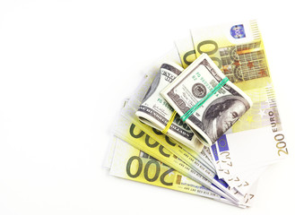 money in a bundle on a white background