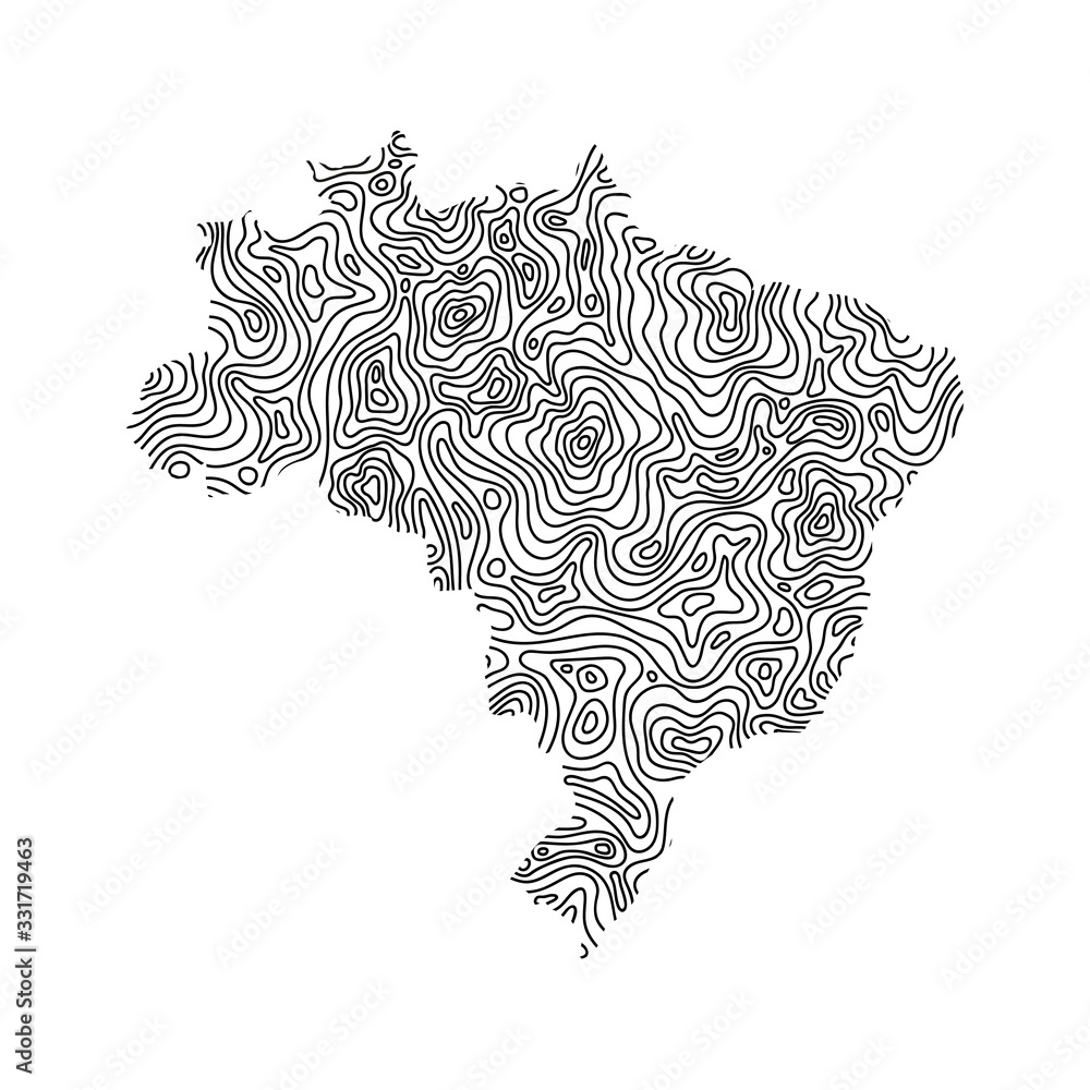 Poster brazil map from black isolines or level line geographic topographic map grid. vector illustration.
