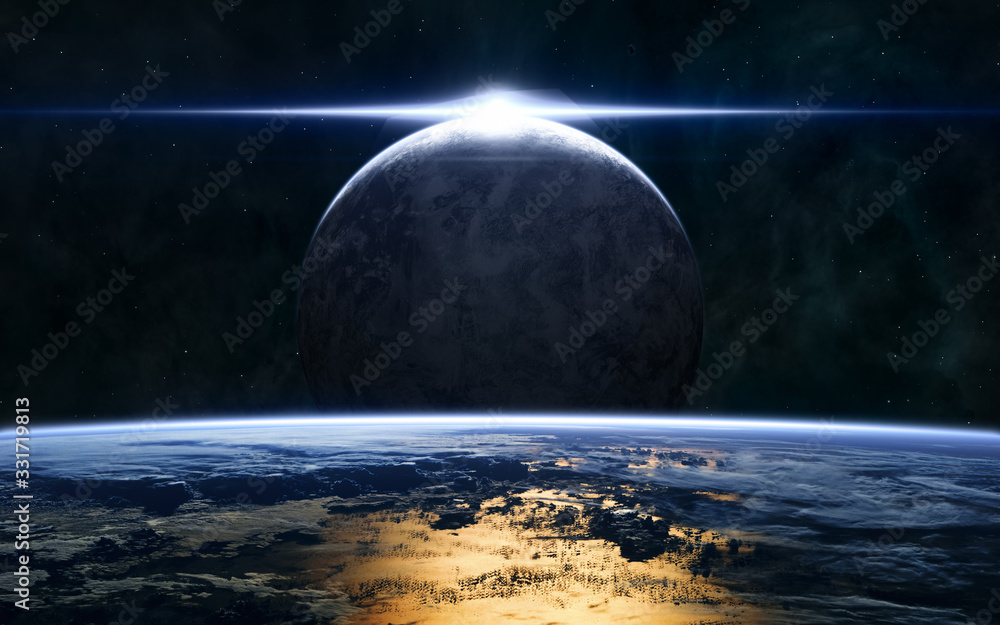 Wall mural star rise. deep space planets. science fiction. elements of this image furnished by nasa