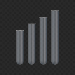 Vector set of transparent test tubes. Medical test tubes realistic.