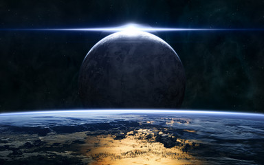 Star rise. Deep space planets. Science fiction. Elements of this image furnished by NASA