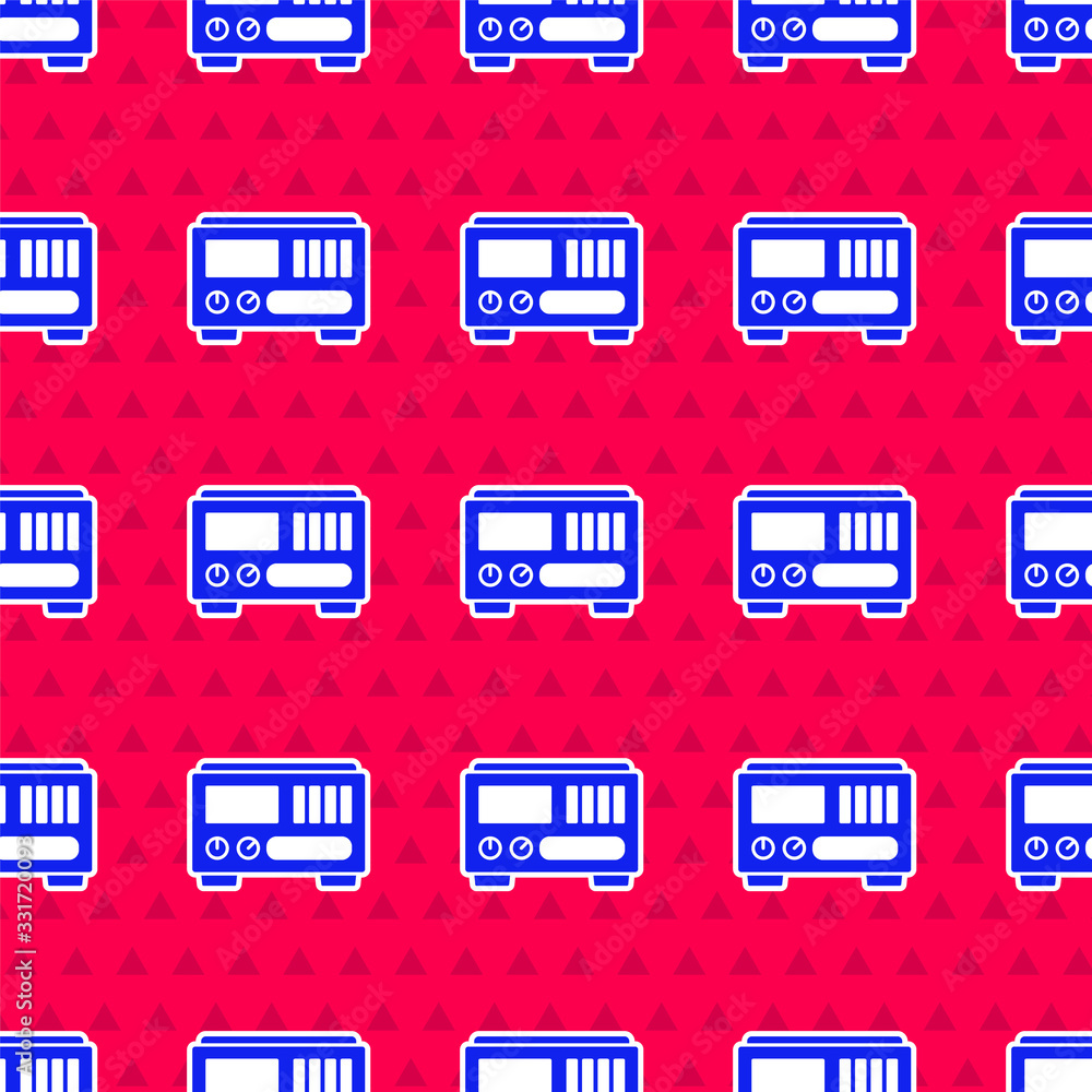 Poster blue electrical measuring instruments icon isolated seamless pattern on red background. analog devic