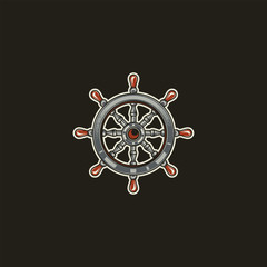 The helm of the ship. Original vector illustration, icon in retro style.