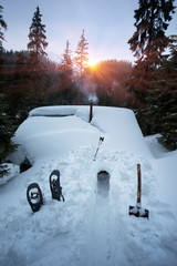 Snow avalanche mountain shelter