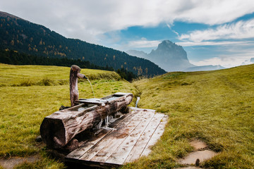 Beautiful view in South Tirol, Italy. Beautiful Europe. Fresh water well.  - 331720296