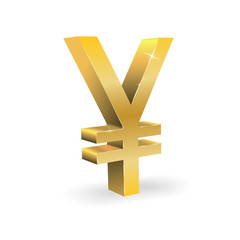Obraz premium Symbol, Chinese economy, icon of the Chinese currency Yuan. Gold coin. World economy, exchange rate, exchange, trading. 3d font or number.The Japanese currency is the yen. Vector isolated image