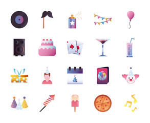Party gradient style icon set vector design
