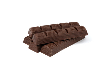 Dark chocolate bar with peanut isolated on white.