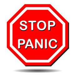 Stop panic. MERS-Cov (Middle East Respiratory Syndrome, Coronavirus), New Coronavirus (2019-nKoV). Warning of the danger of a scary virus red hexagonal stop sign. Vector EPS 10